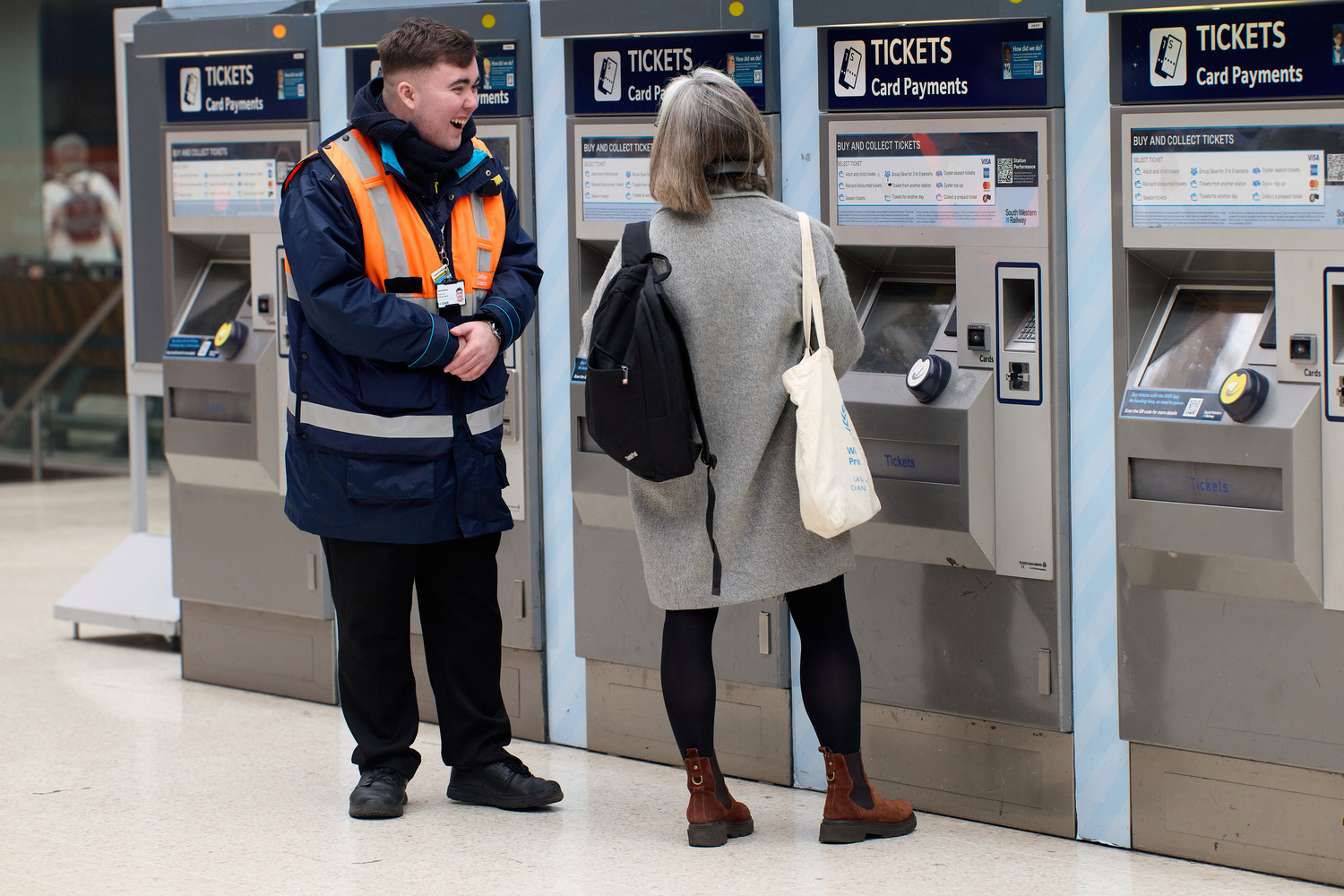 Handbag, Adult, Female, Person, Woman, Shoe, Machine, Coat, Backpack, Face