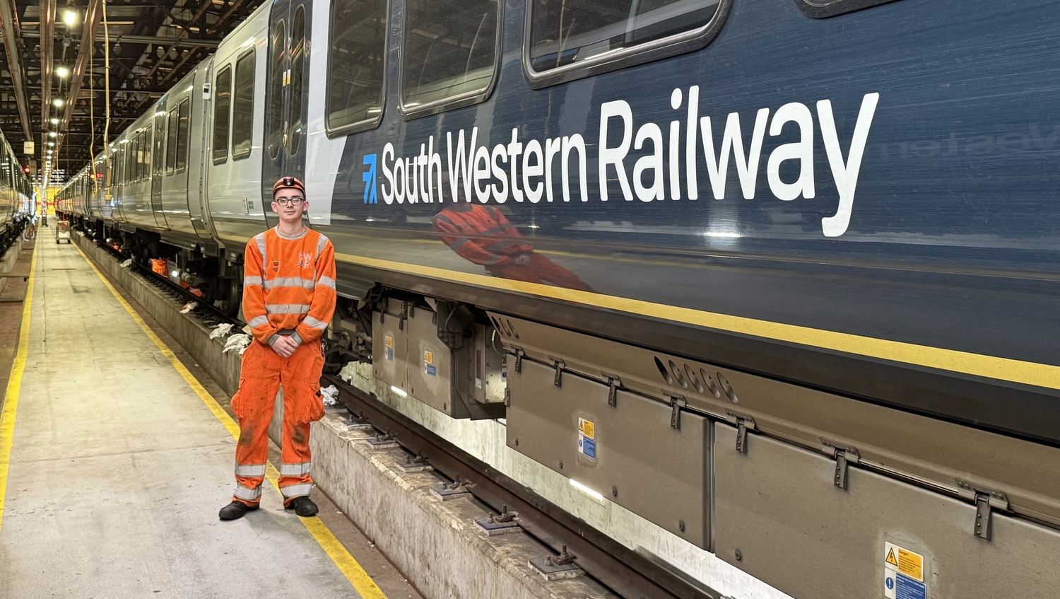 Terminal, Train Station, Person, Worker, Shoe, Adult, Male, Man, Glasses, Hardhat