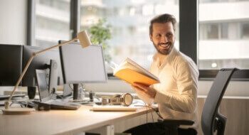 Person, Reading, White Board, Furniture, Table, Executive, Desk