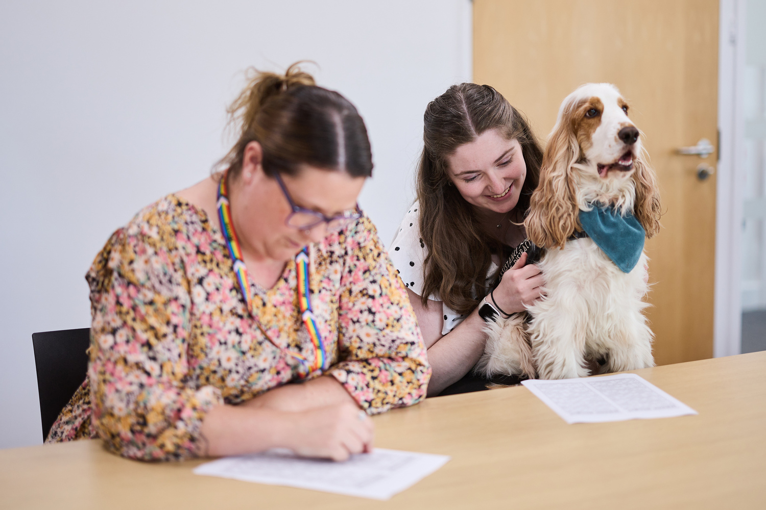 Adult, Female, Person, Woman, Glasses, Doctor, Dog, Chair, Face, Veterinarian