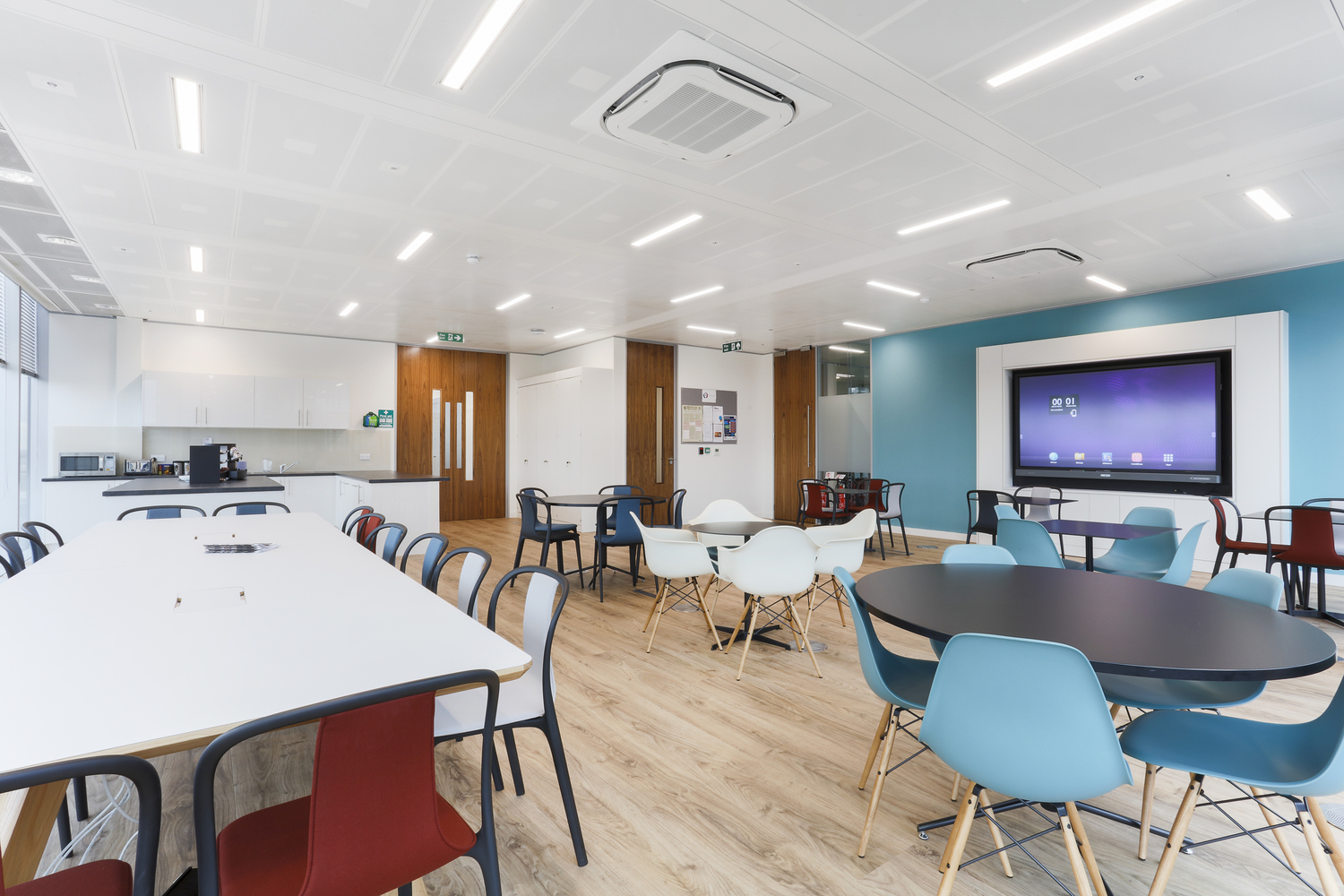 Cafeteria, Indoors, Restaurant, Chair, Desk, Interior Design, People, Monitor, Classroom, School