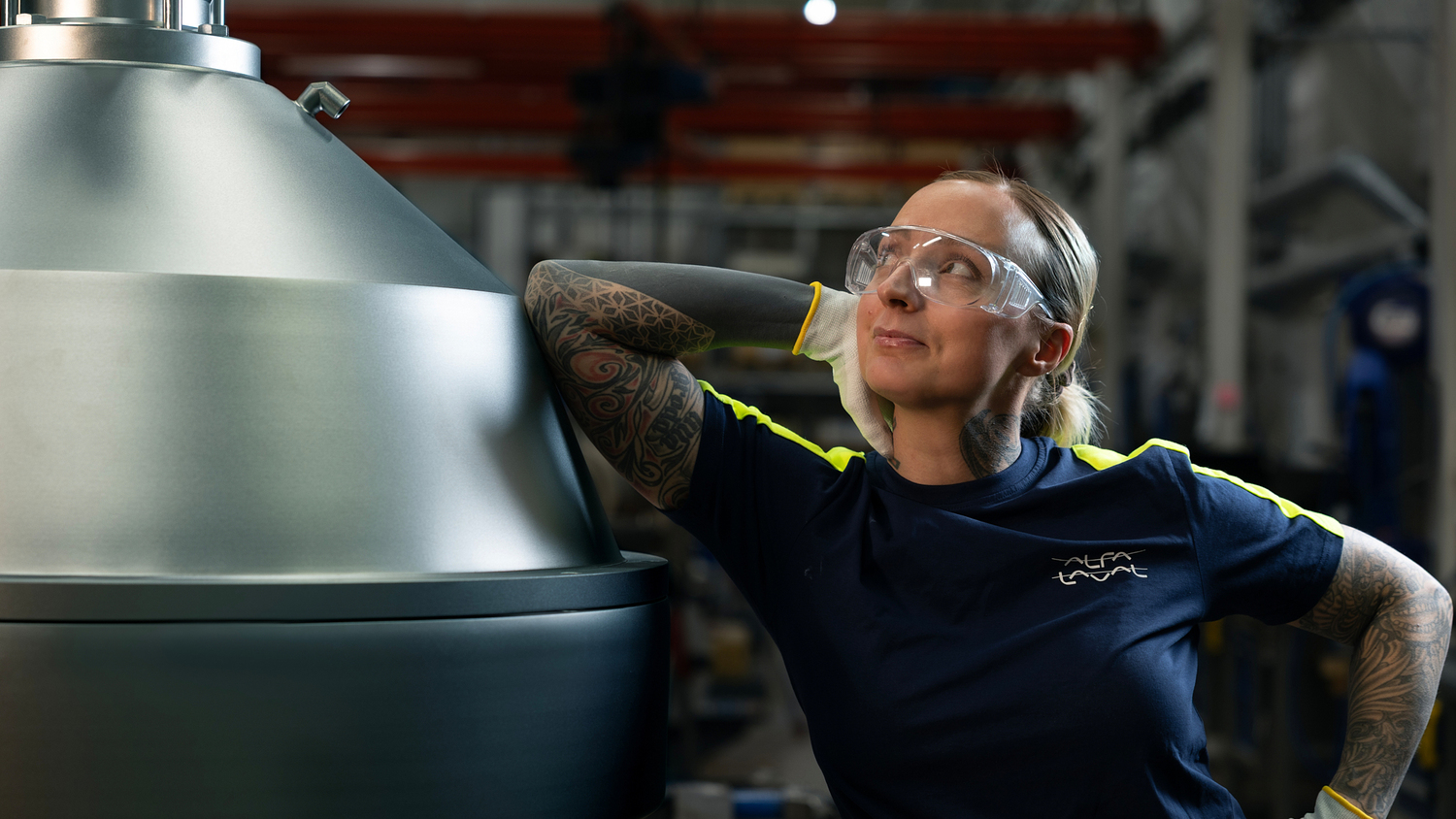 Factory, Adult, Female, Person, Woman, Skin, Tattoo, Brewery, Glasses, Face