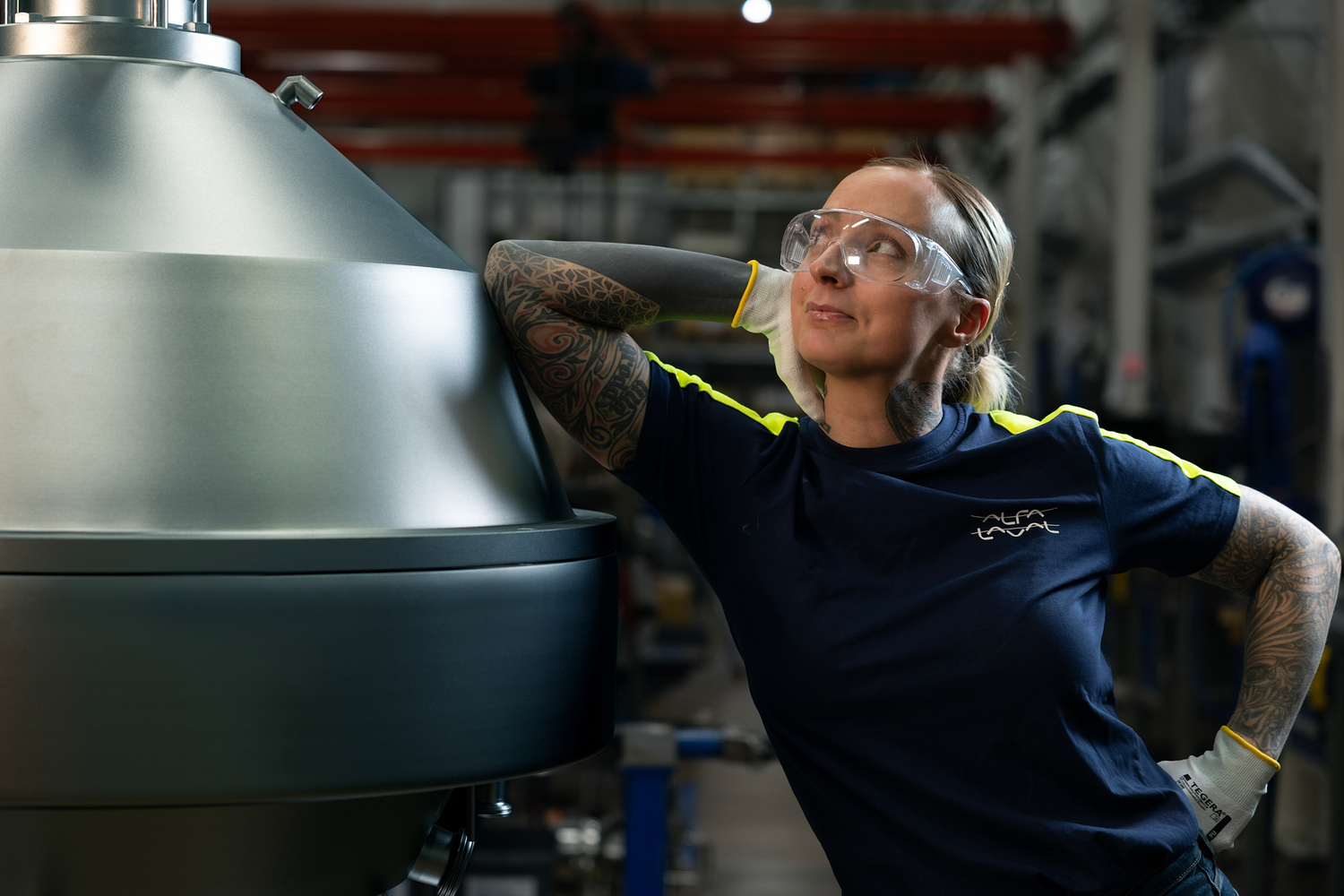 Factory, Adult, Female, Person, Woman, Skin, Tattoo, Brewery, Glasses, Worker