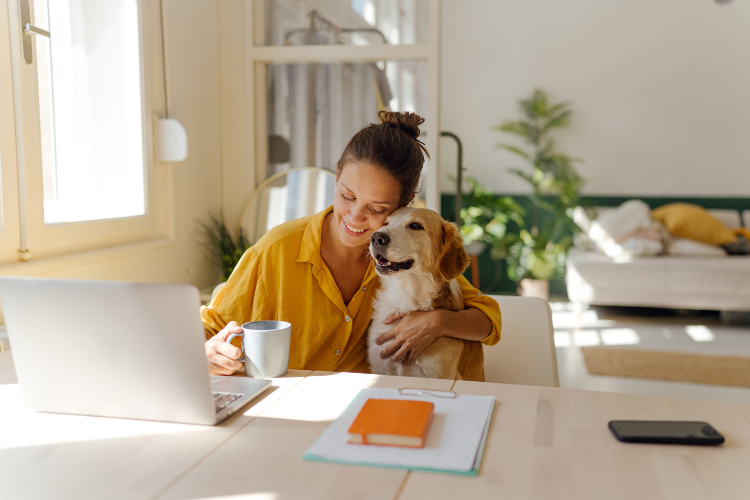 Laptop, Pc, Adult, Female, Person, Woman, Dog, Sitting, Face, Head