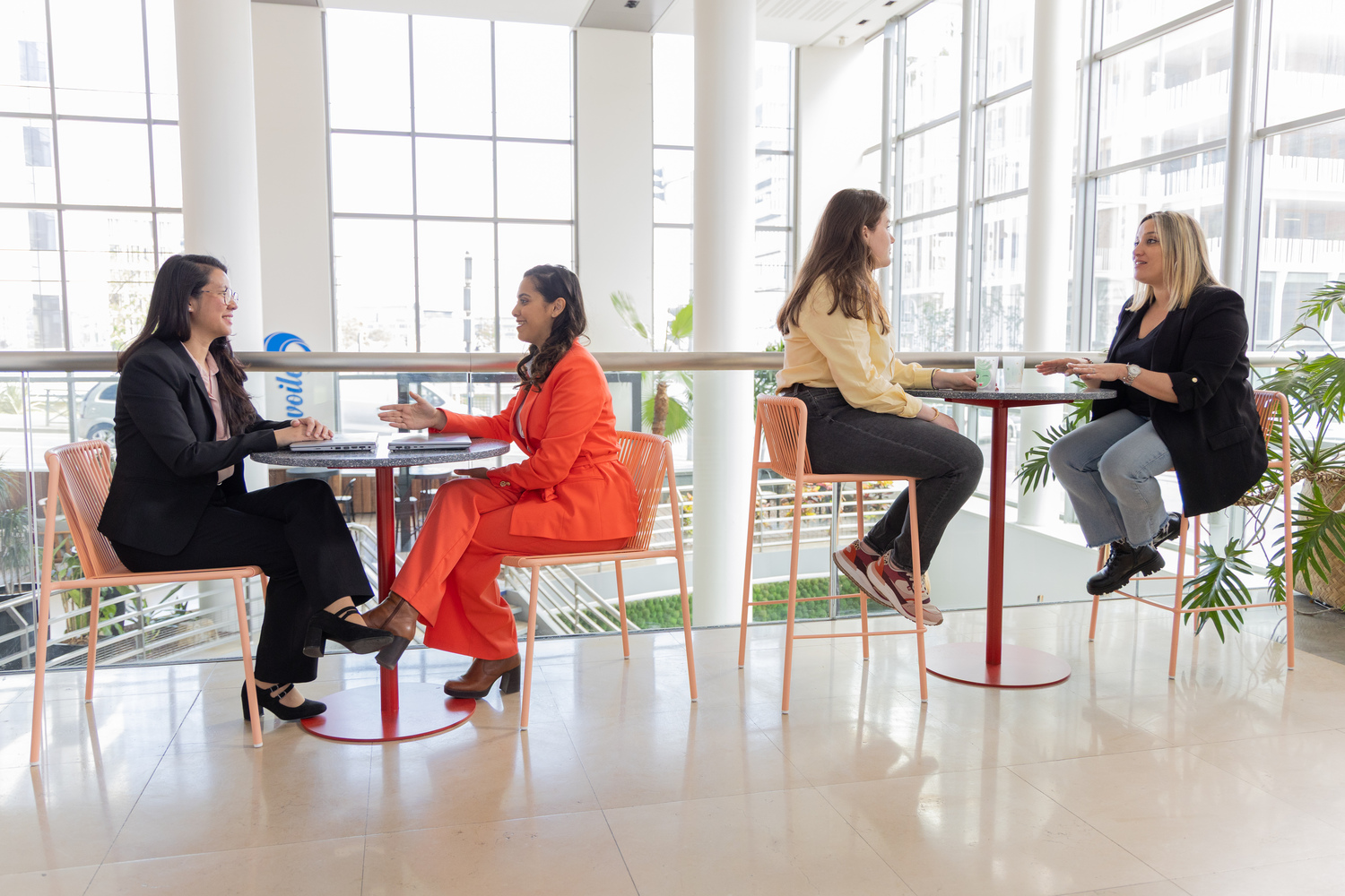 Adult, Female, Person, Woman, Conversation, Shoe, High Heel, Wristwatch, Desk, Chair