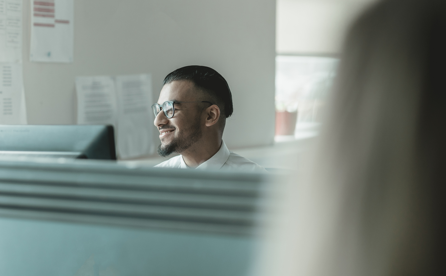 Face, Happy, Head, Person, Smile, Adult, Male, Man, Glasses, Monitor