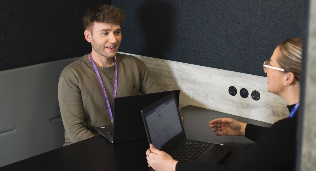 Laptop, Adult, Female, Person, Woman, Face, Head, Male, Man, Table