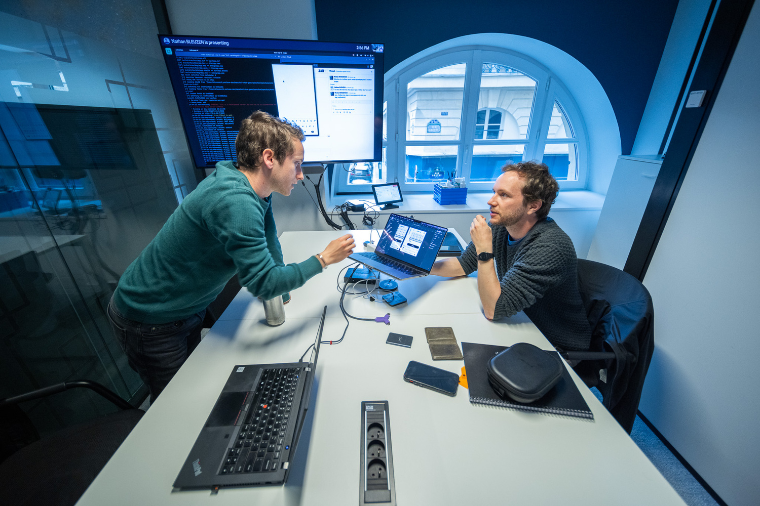 Table, Desk, Adult, Male, Man, Person, Computer Hardware, Wristwatch, Monitor, Laptop