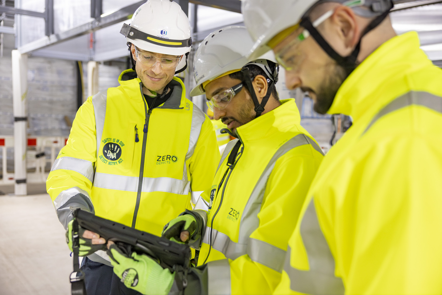 Person, Worker, Hardhat, Helmet, Glove, Adult, Male, Man, Glasses, Gun