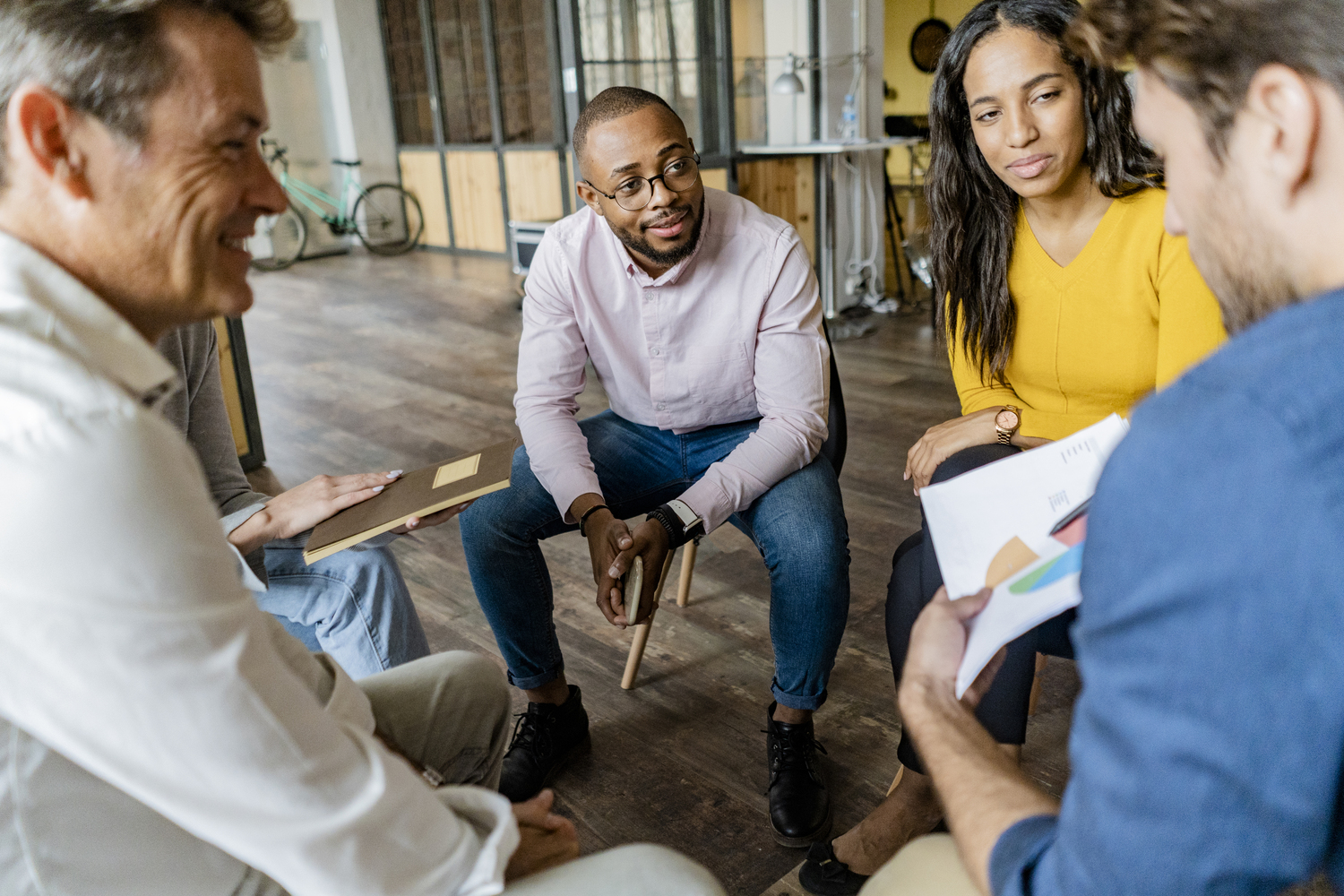 Conversation, Person, Wristwatch, Shoe, Adult, Male, Man, Glasses, Bicycle, Smile