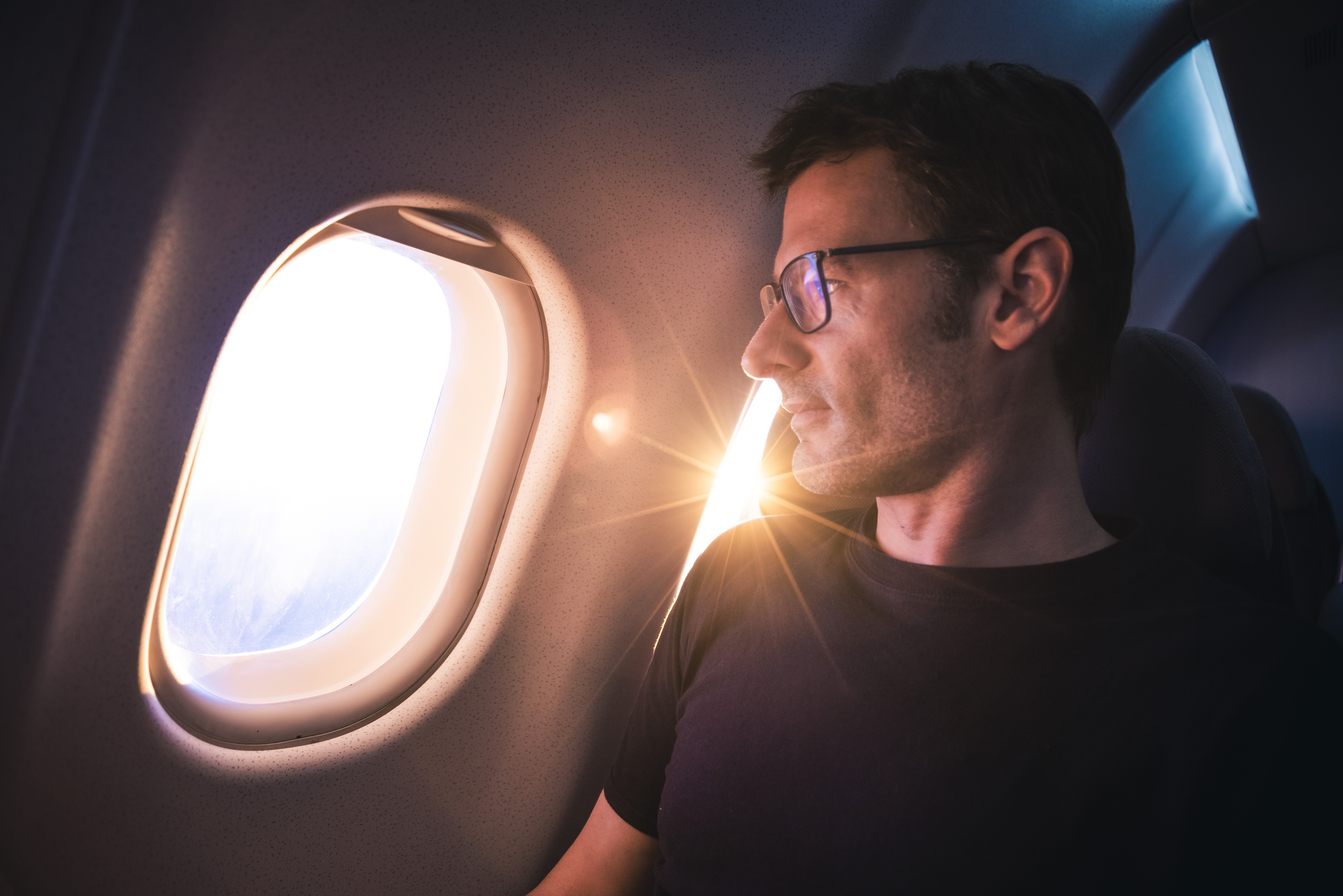 Adult, Male, Man, Person, Light, Window, Face, Head, Flare, Glasses