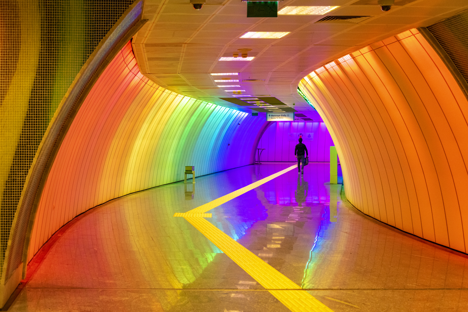 Building, Corridor, Tunnel, Floor, Flooring, Lighting, Person, Handbag, Terminal, Walkway