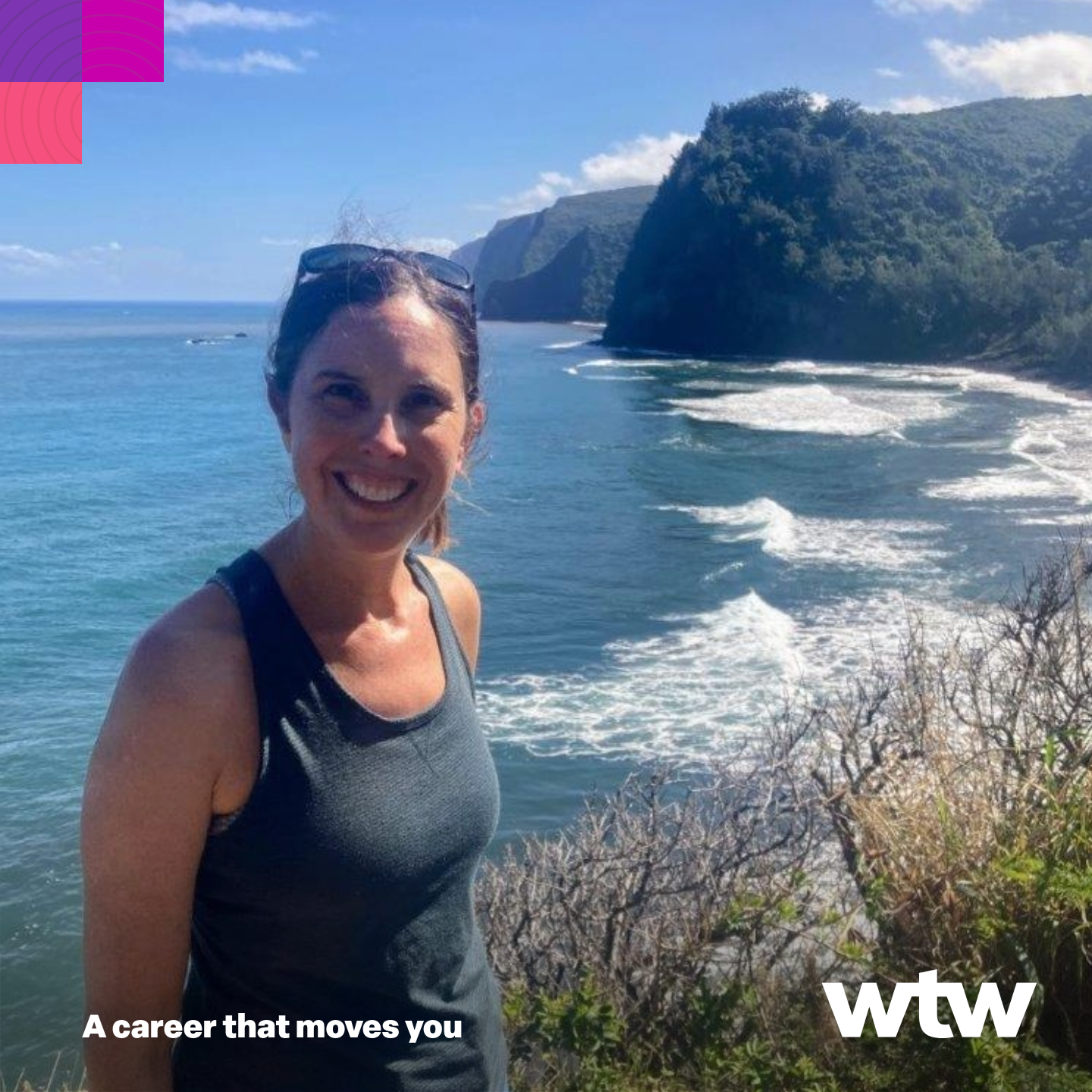 Laura Samaroo in front of the beach