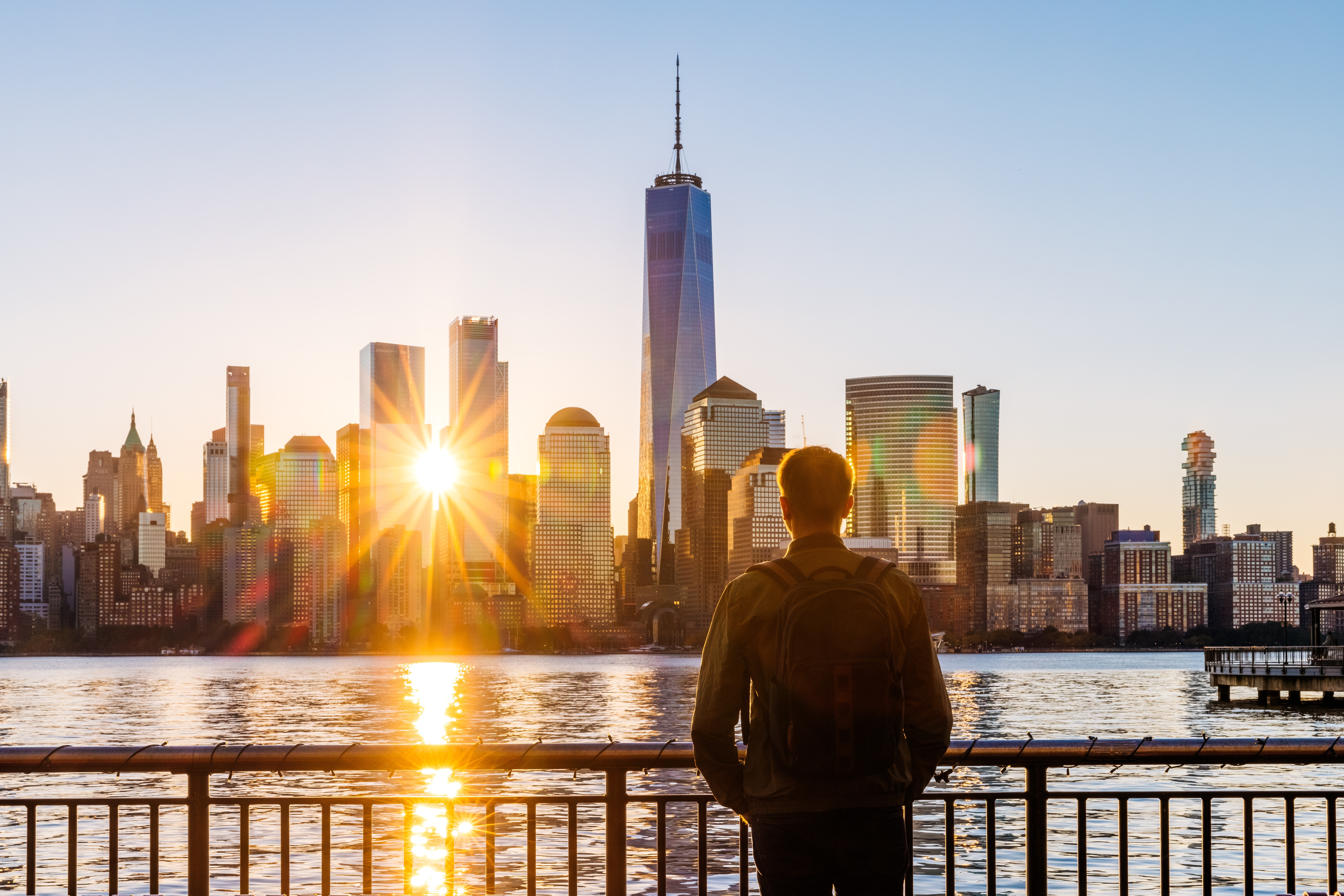 City, Urban, Cityscape, Waterfront, Adult, Male, Man, Person, Flare, Metropolis