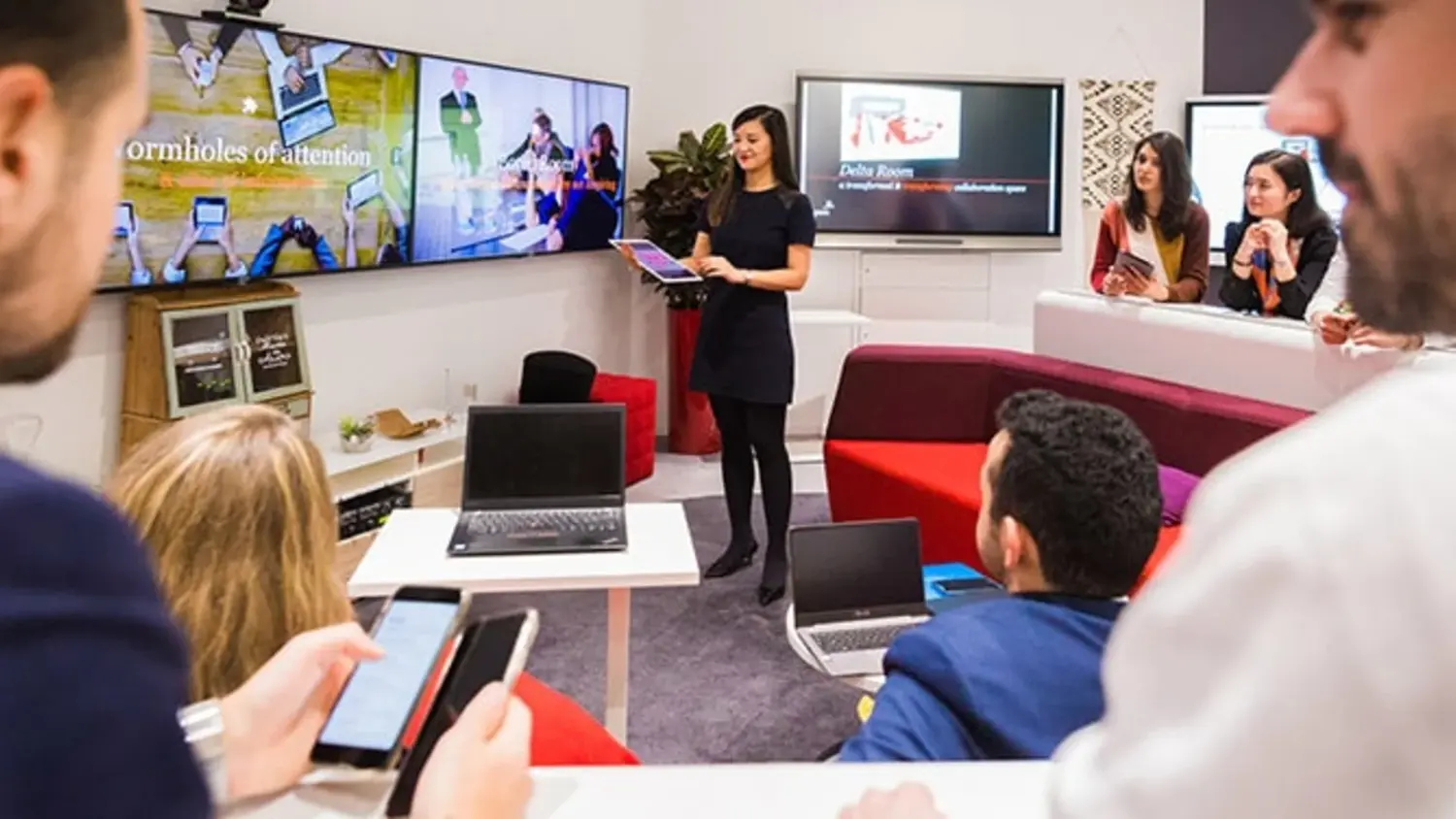 Table, Adult, Female, Person, Woman, Desk, Mobile Phone, Laptop, Crowd, Head