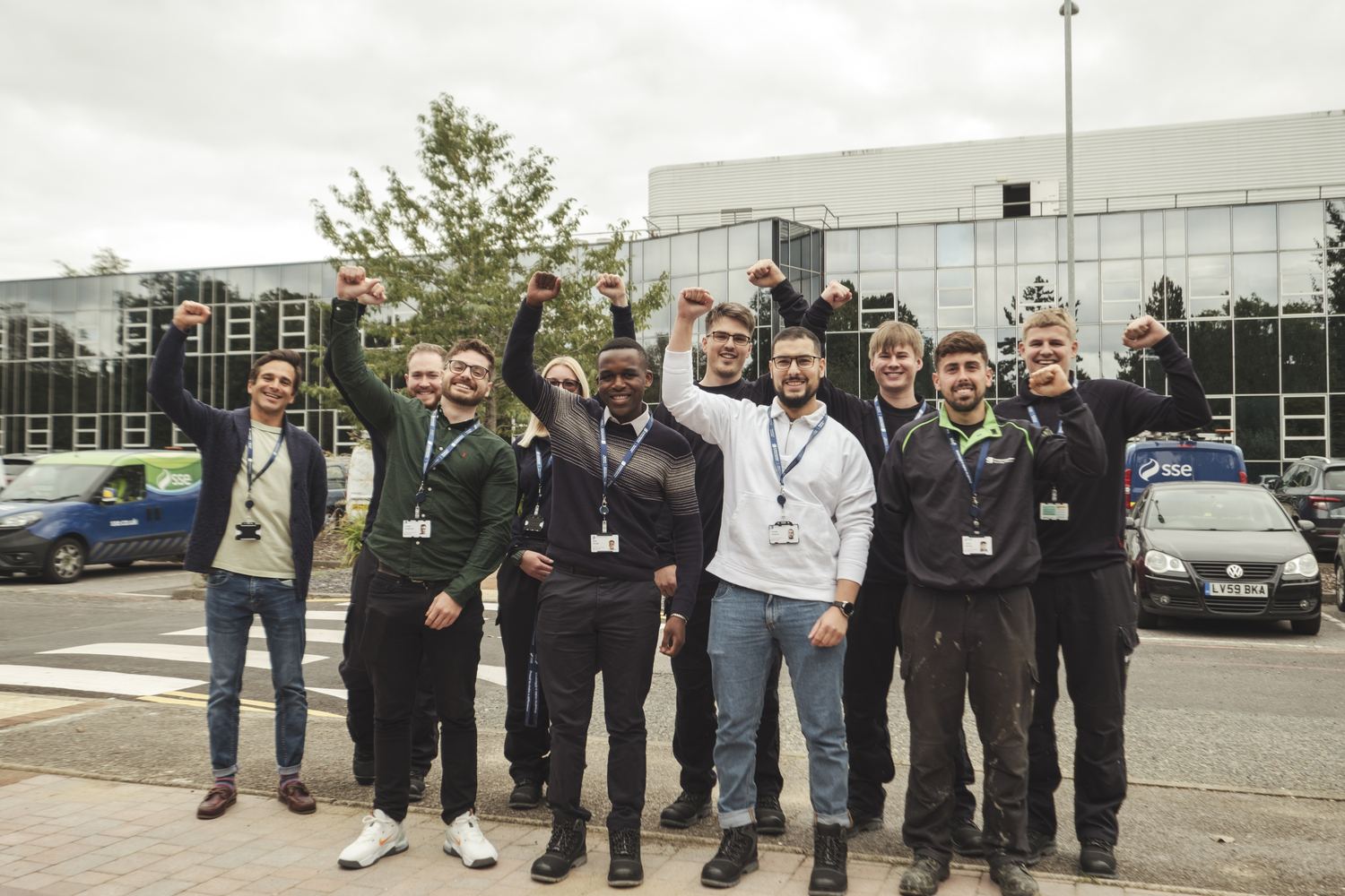 A team of SSE employees together at a health and fitness event