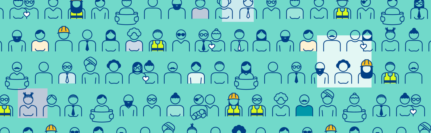 iconography of people from all different, backgrounds, genders and ethnicities