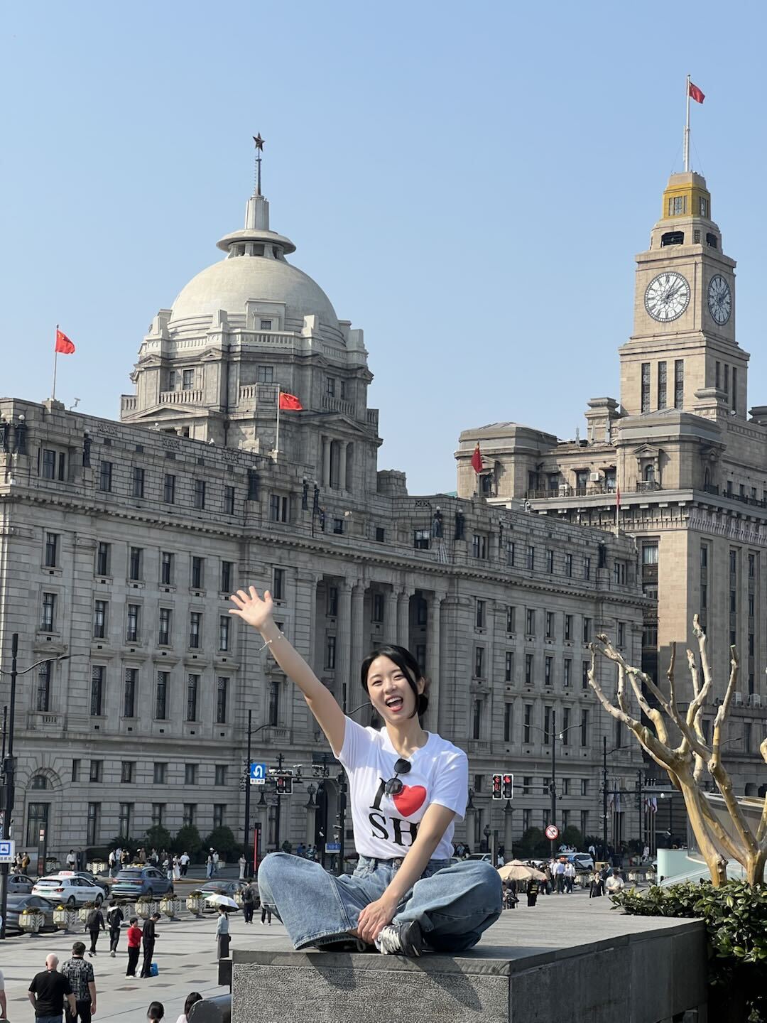City, Clock Tower, Tower, Urban, Female, Girl, Person, Teen, Jeans, Car
