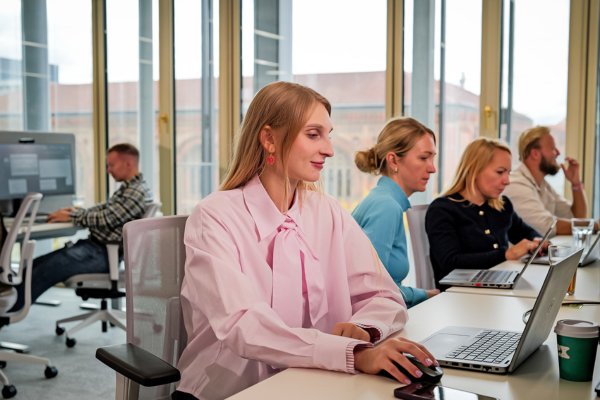 Adult, Female, Person, Woman, Computer Keyboard, Male, Man, Laptop, Executive, Monitor
