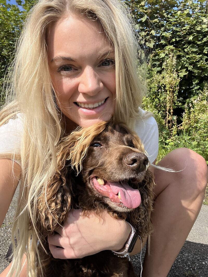 Face, Person, Photography, Portrait, Grass, Blonde, Adult, Female, Woman, Puppy