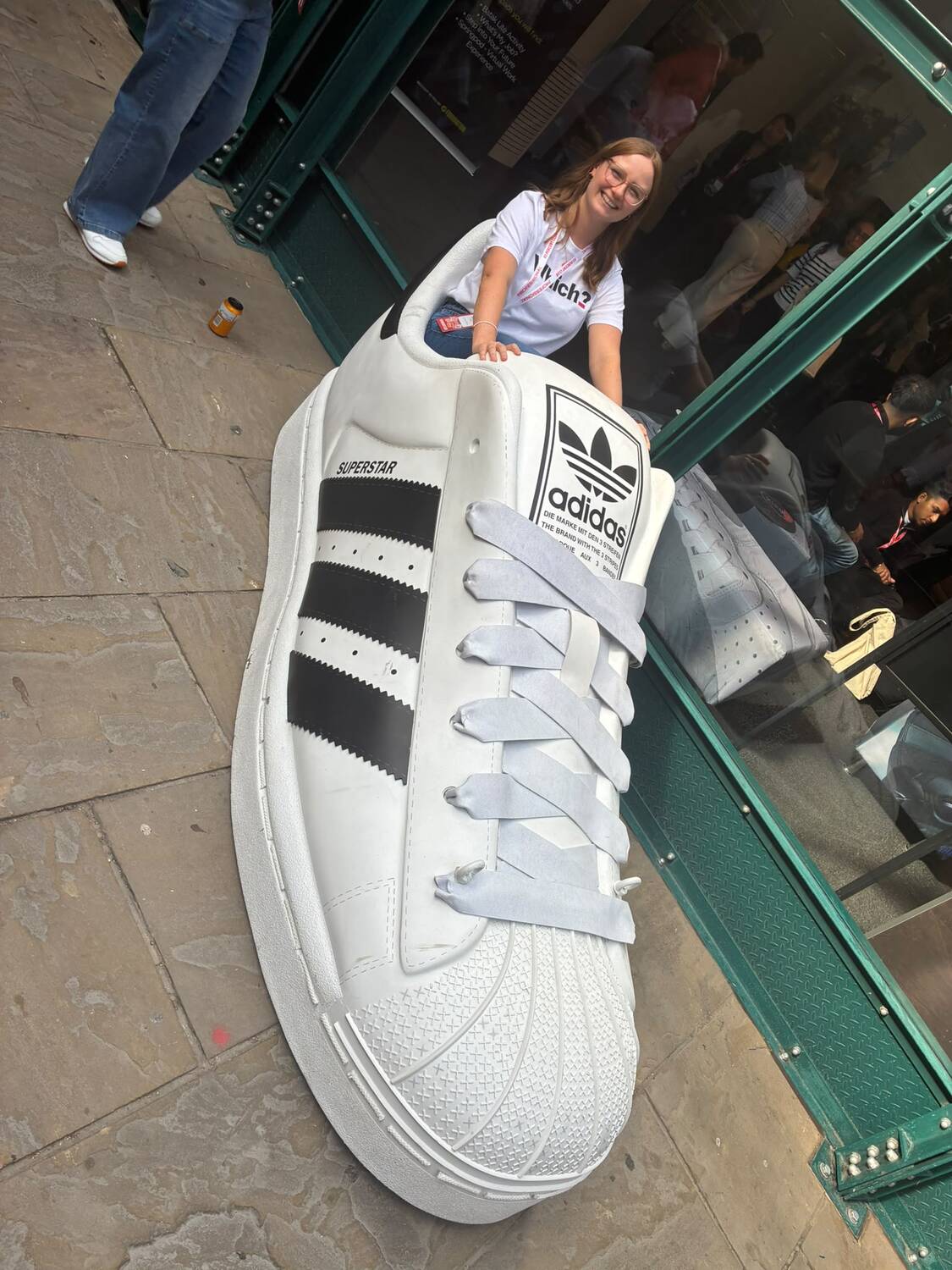 Shoe, Sneaker, Female, Girl, Person, Teen, Pants, Glasses, Face, Head