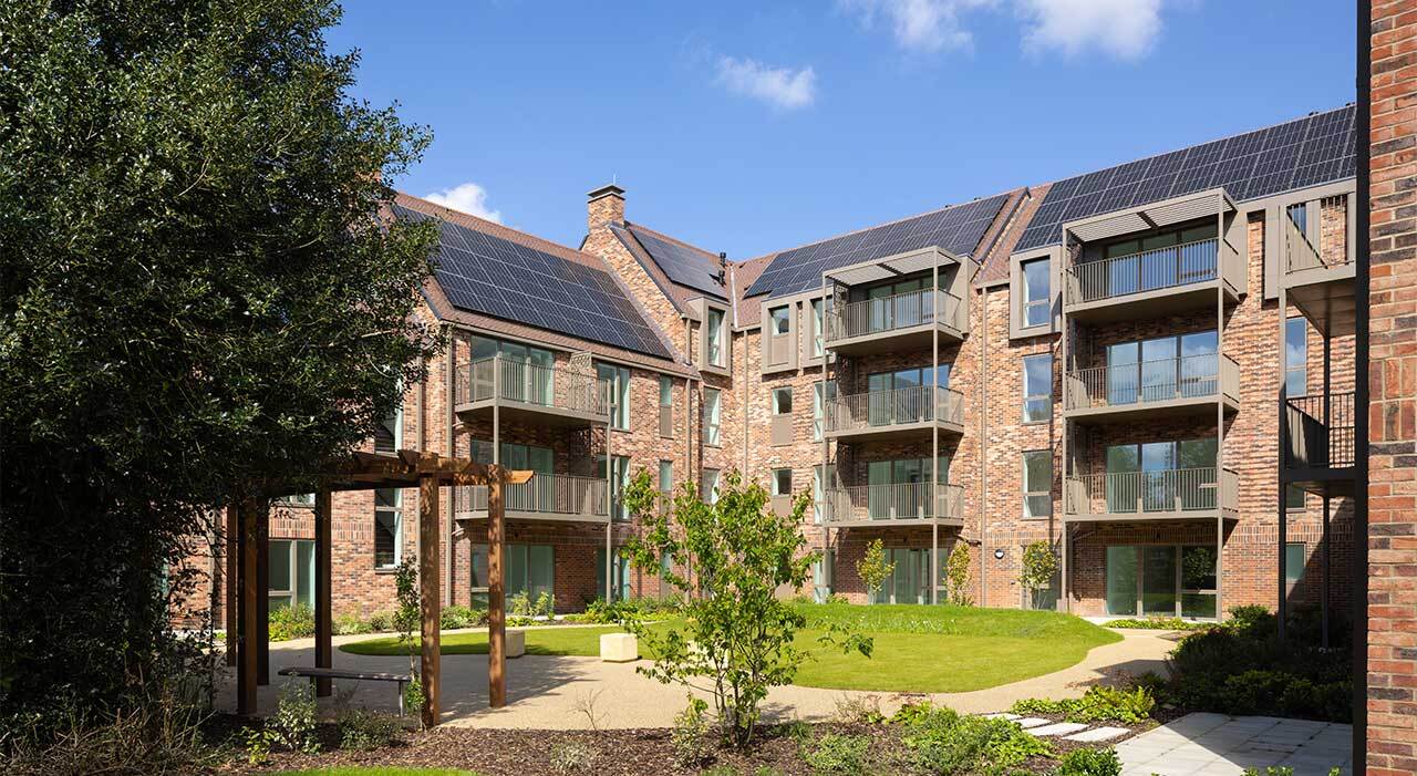A housing estate with trees and green
